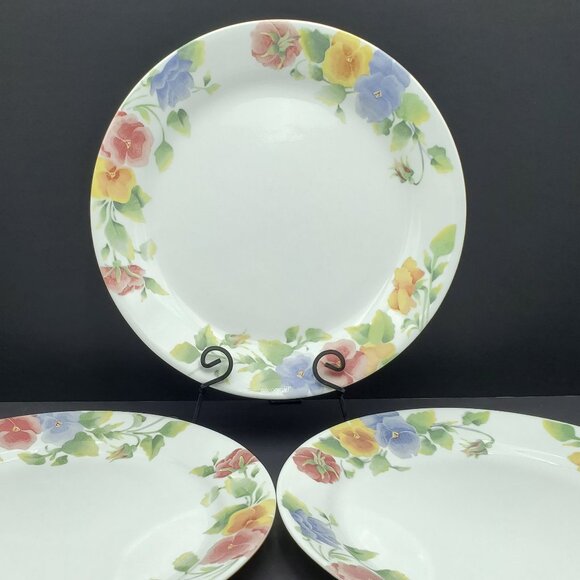 Corelle Summer Blush Dinner Plates Pink Yellow Gold Purple Blue Pansies - Picture 6 of 6